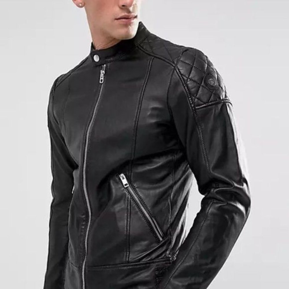 Diesel L Marton Leather Moto Biker Jacket Quilted